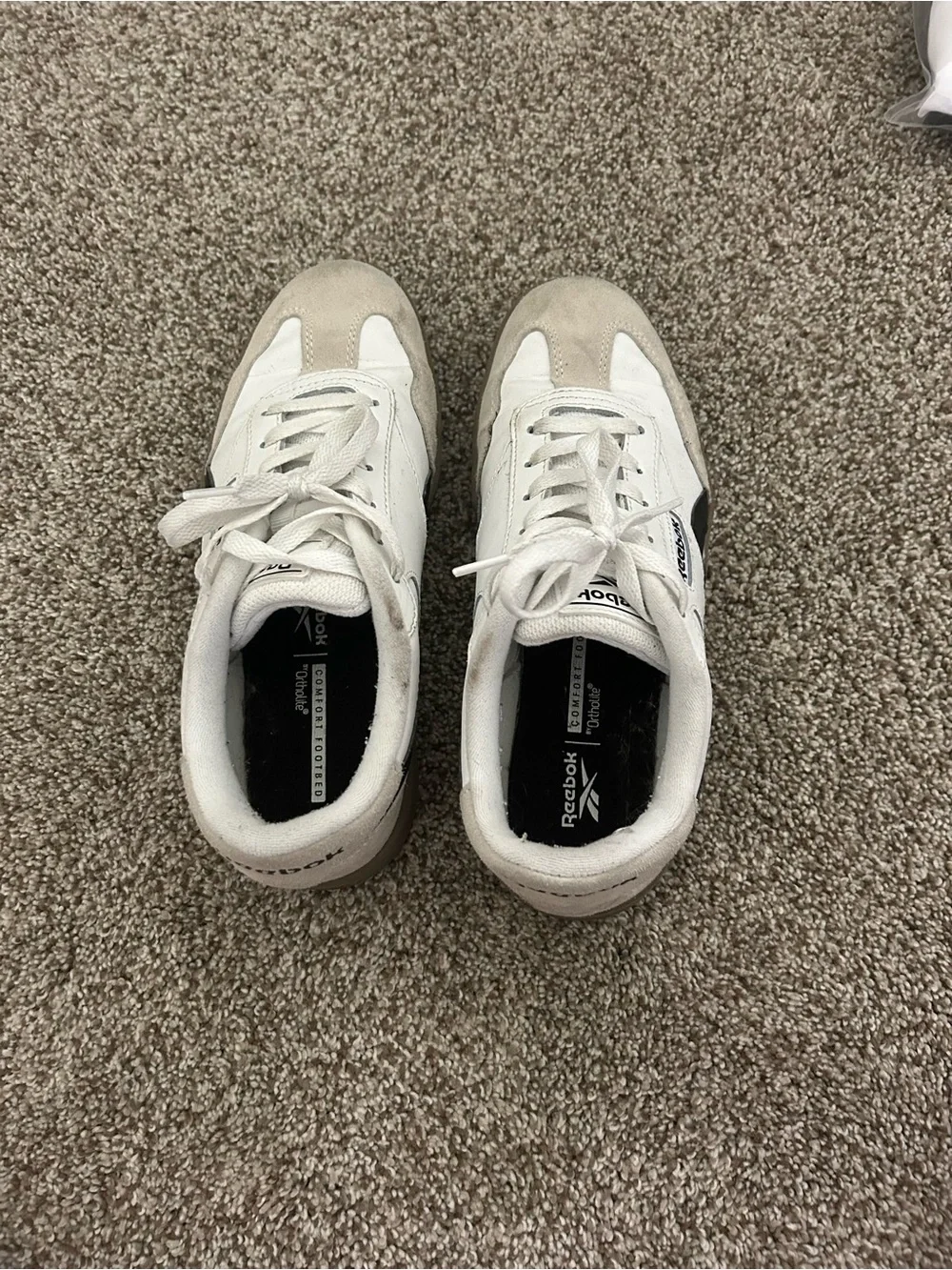 Reebok woman’s White and Beige Suede-Lace Sneakers